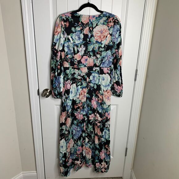 OPT anthropologie Floral Maxi Dress Long Sleeve Black Romantic Spring Dress Sz M - Picture 6 of 7